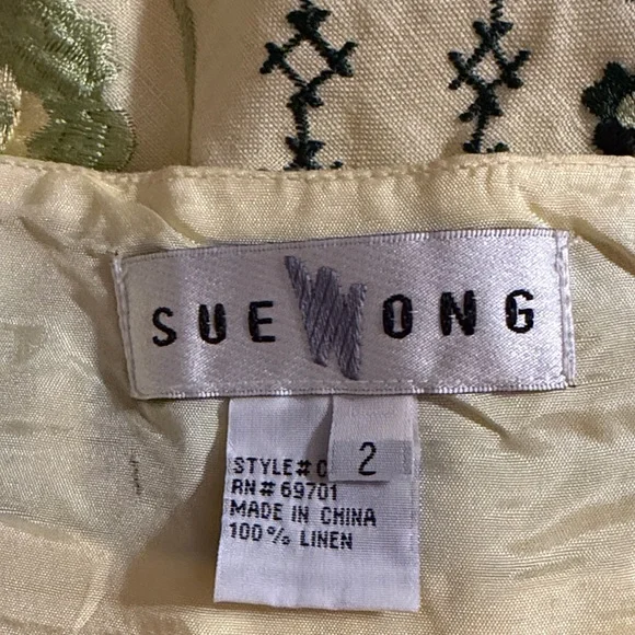 Sue Wong Vintage Yellow and Green Embroidered Midi Dress - Picture 7 of 10